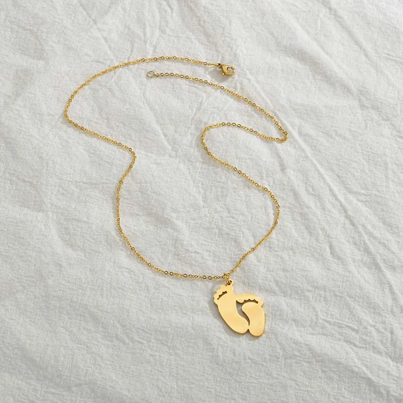 Baby Feet Pendant Engraved Necklace
