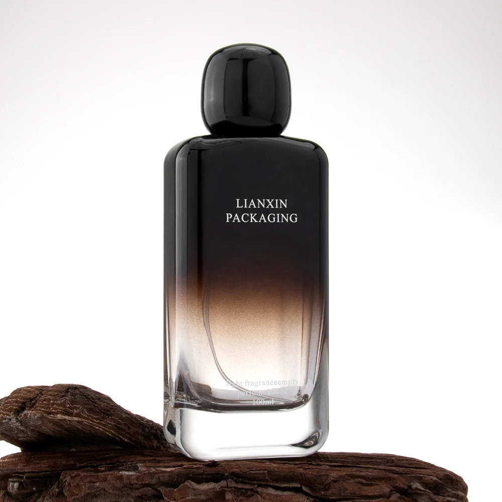 Custom 25ml 50ml 100ml Rectangle Portable Empty Spray Glass Square 50 ml Black Perfume Bottle With Plastic Lid