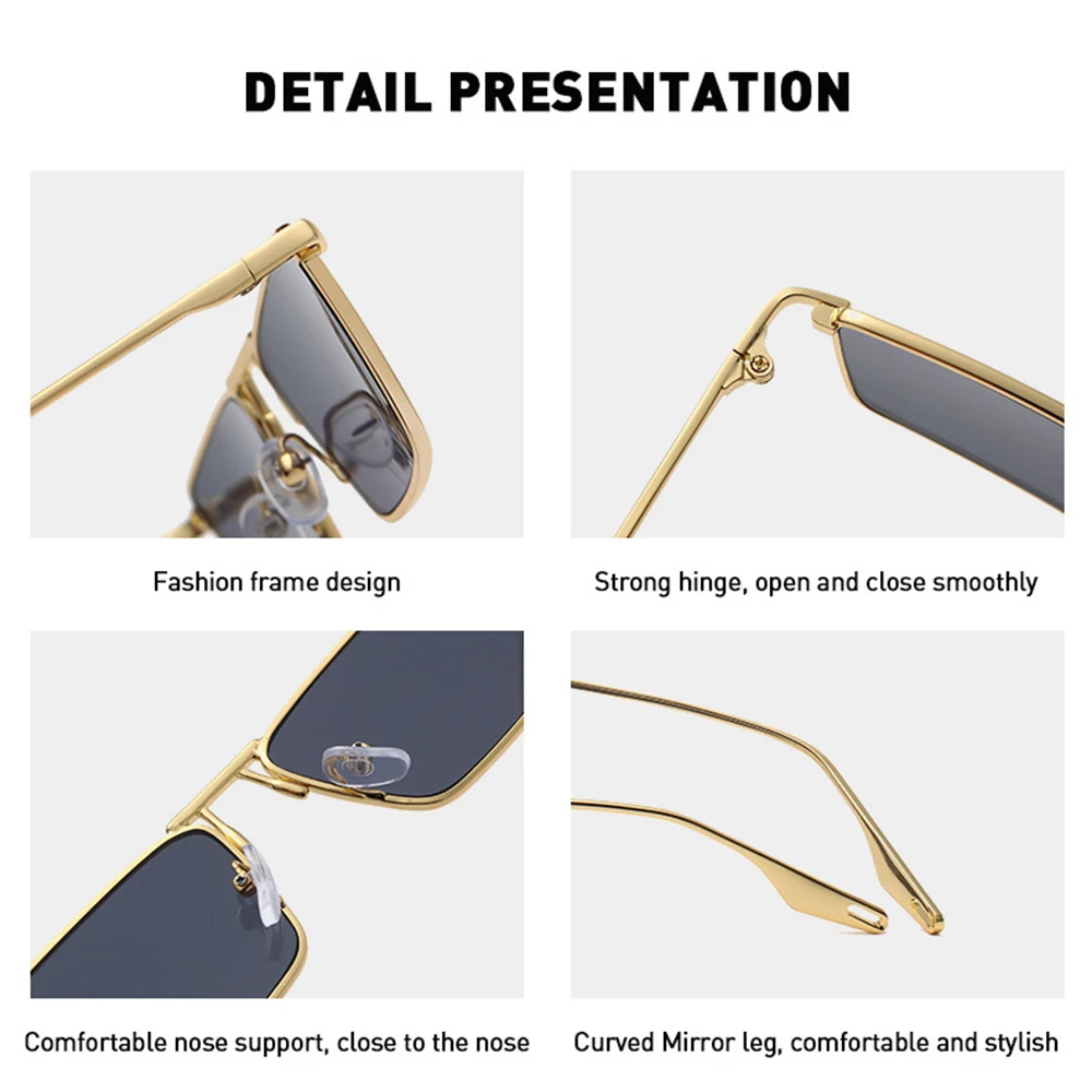 High Quality Candy Colors Small Rectangle Sunglasses Men Women Classic Gold Black Lens Metal Square Vintage Frame Eyewear UV400