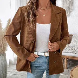 Women's Coat Lapel Corduroy Jacket Blazer Casual Double Breasted Work Office Jackets for Women