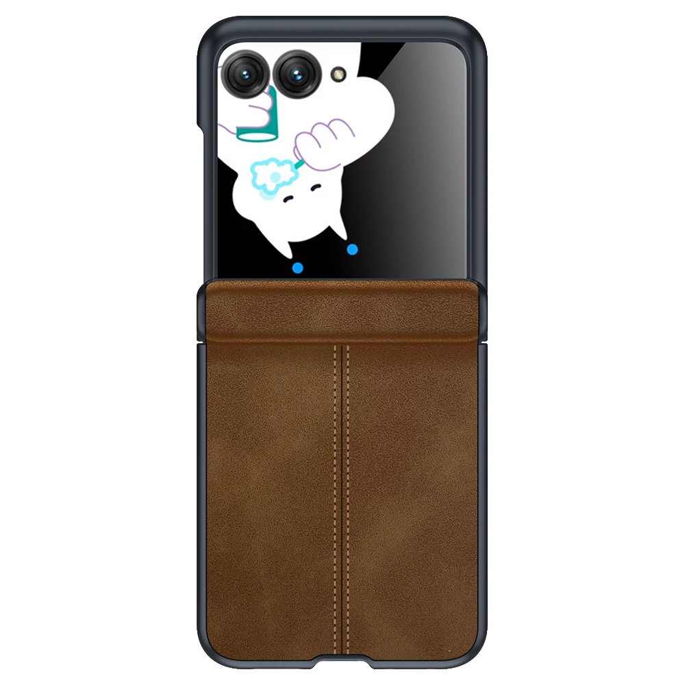 For Motorola Razr 50 Phone Case Luxury Leather Hinge Protection With Tempered Film Phone Cover for Moto Razr50