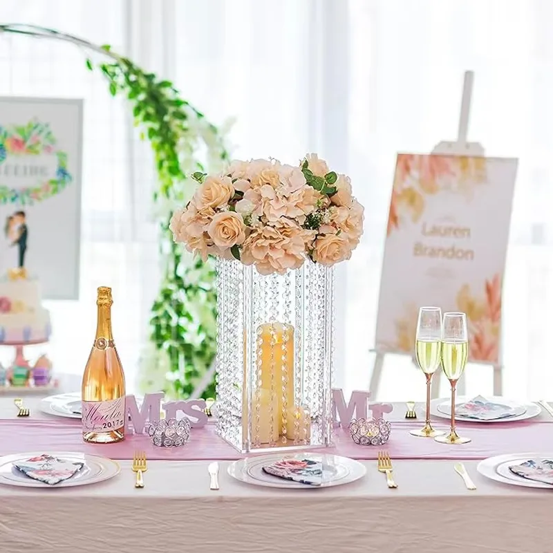 YAMAI Luxury High Quality 32in Plastic White Column Flower Vase Stand Crystals for Weddings Centerpieces 15.8 Inch Electricity - Image 5