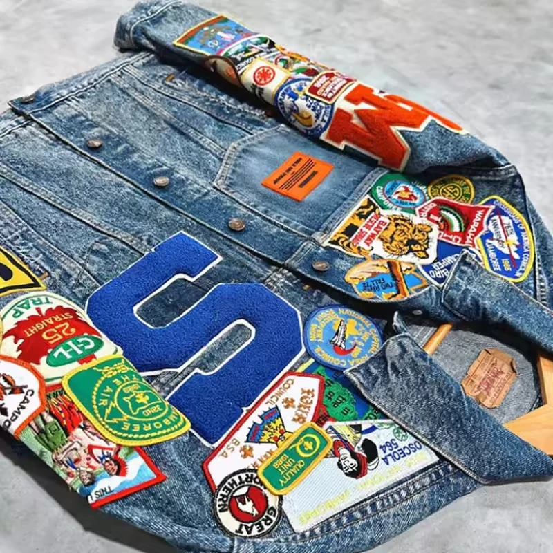 Custom Patch Turn Down Neck Oversized Long Sleeve Winter Baggy Denim Vintage Graphic Anime Fur Fluffy Collar Men's Jacket gallery 5