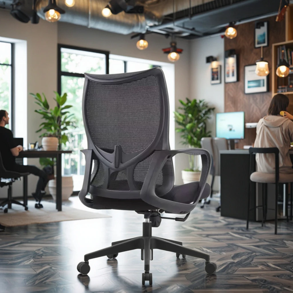 Basic Black Office Chair High Resilience Foam PP Fixed Armrest Simple Structure 6