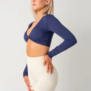 Gym Apparel Activewear Training Wear Women Crop Tops Fitness Sports Yoga Long Sleeve Twist Crop