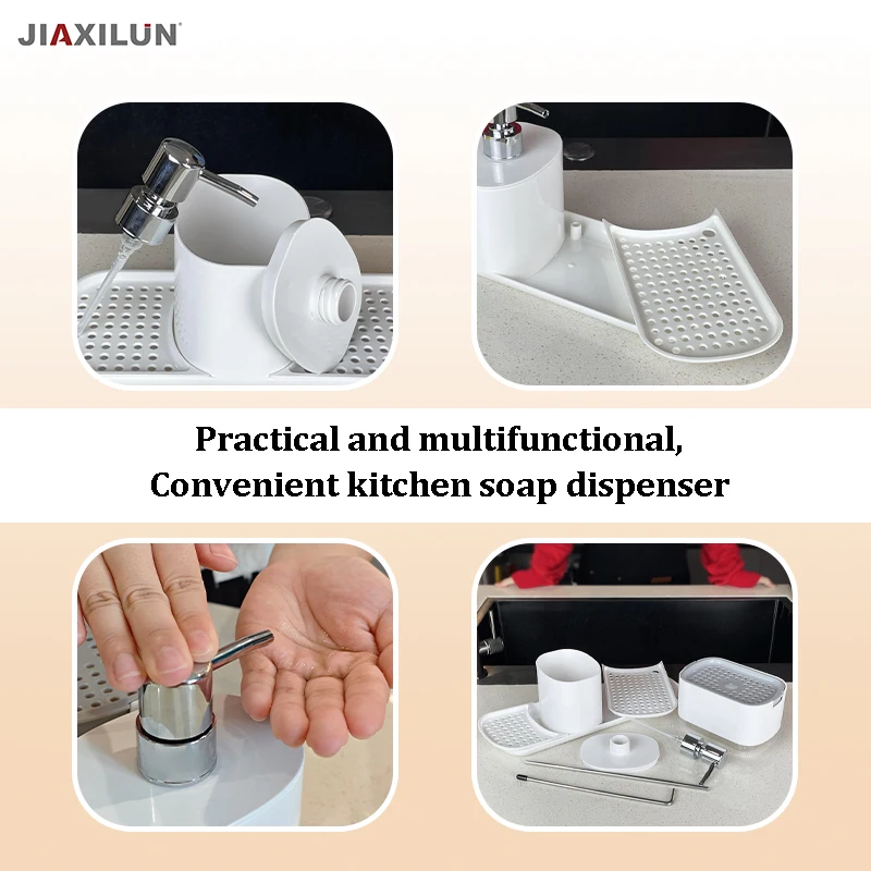 Updated New Kitchen Dishes Washing Soap Dispenser with Sponge Holder and Extra Organizer 2024 Hot Product Liquid Soap Dispenser