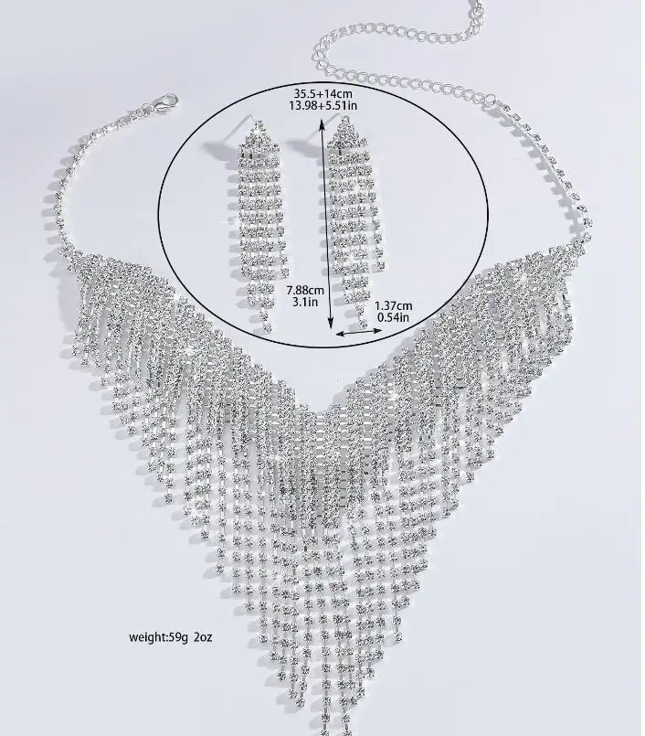 Europe and the United States Rhinestone Tassel Collarbone Chain New Exaggerated Wholesale Custom Jewelry Sets Necklace Set