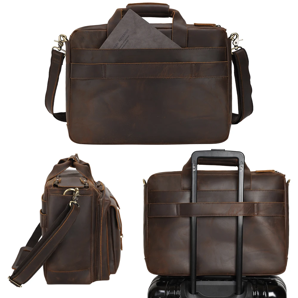 Tiding Custom logo Brown Portable Large Cow Leather Laptop Messenger Briefcase Bag for Men