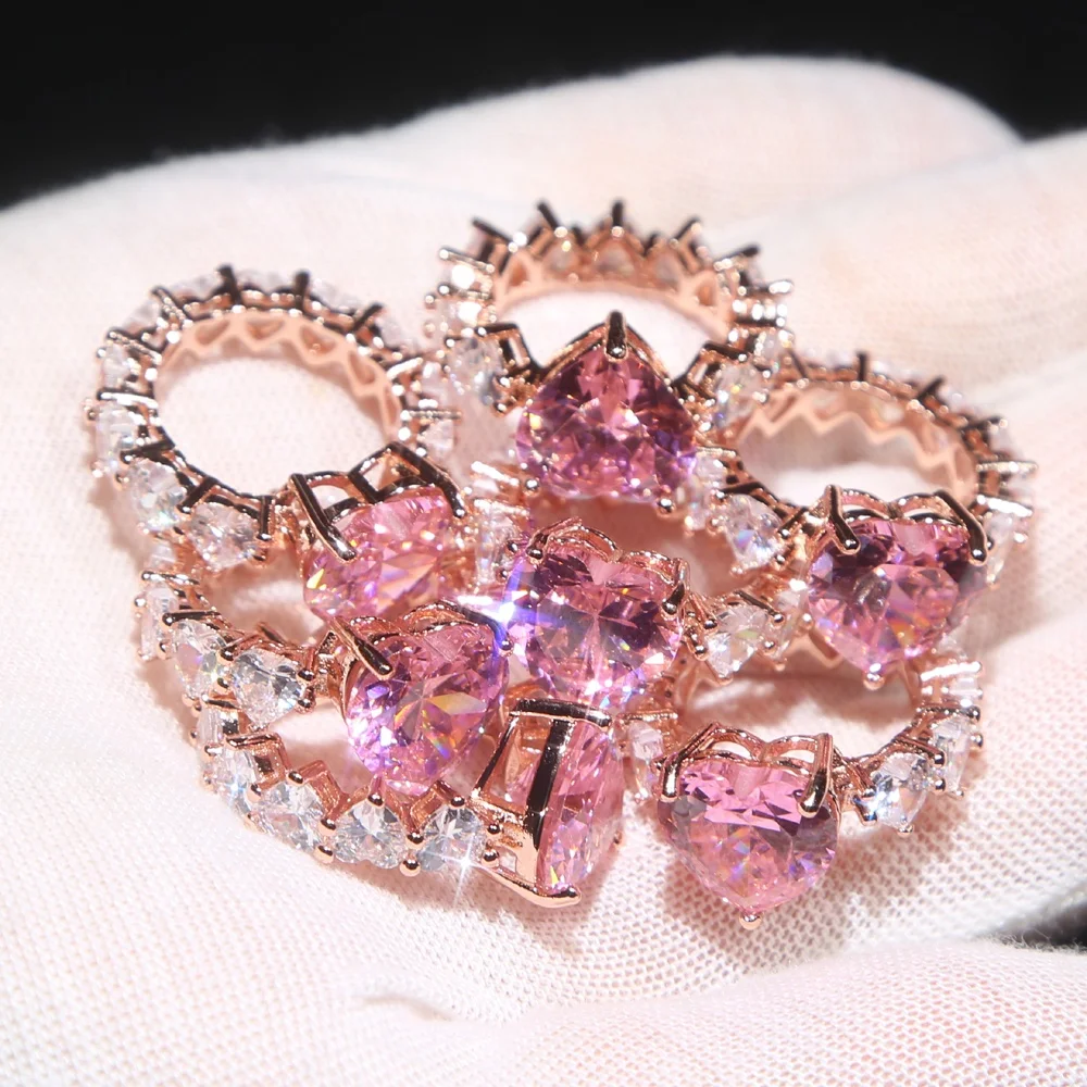 wedding engagement pink & white cz rose gold color ring size 5 6