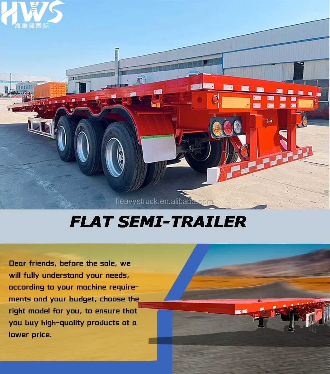 3 Axles 80ton Flat Semi Trailer Gooseneck Flat Used Semi Trailer For