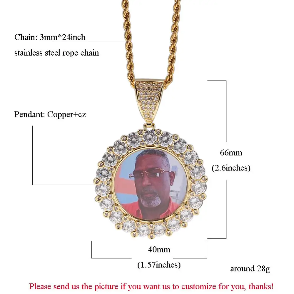 Custom Memory Cubc Zirconia Photo Picture Pendant Necklace Hip Hop Rapper Women Men HipHop Necklaces Jewelry