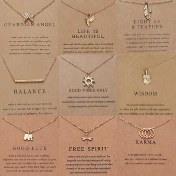 Fashion Creative Gift Gold Plated Charm Pendants Good Luck Karma Balance Make A Wish Card Lady Women Necklace Jewelry For Girls