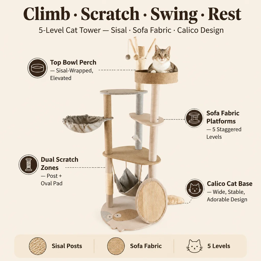 Large Wooden Cat Tree Sisal Scratching — Product details 6