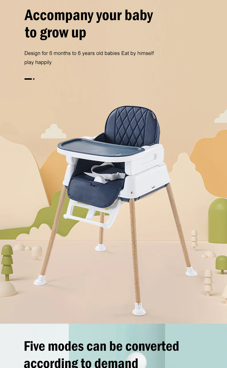 Multifunctional 5in1 Children Plastic High Chair With Wheels Baby