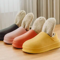 UTUNE Waterproof Non-Slip Home Slippers Winter Warm Fashion Fur Cotton Ladies Soft Slippers Couples Shoes