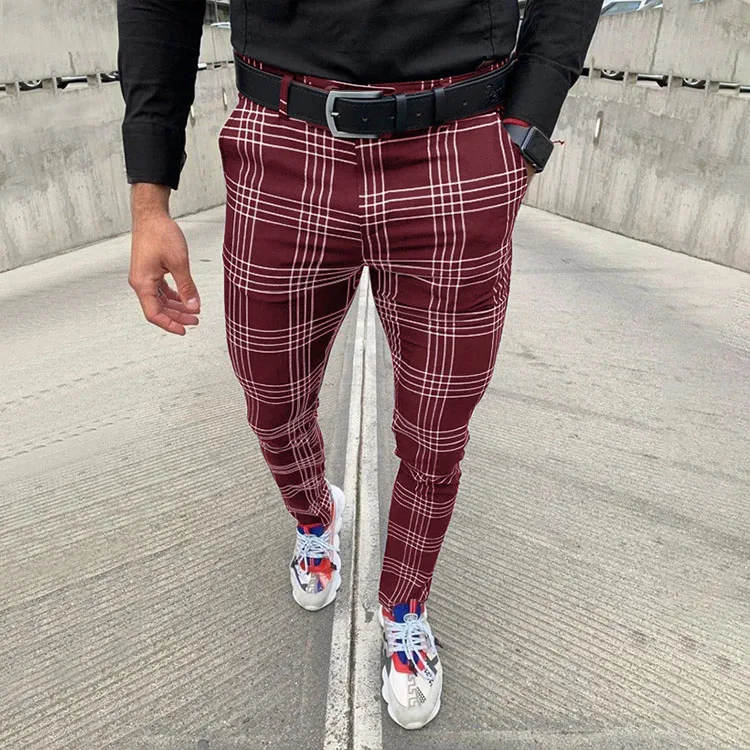 Mens Fashion Stripe Plaid Dress Pants Casual Stylish