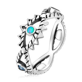 BAMOER 925 Sterling Silver Hollow Design Shining Demon Eye Ring for Women Cool Band Ring Size 6 7 8 Women Statement Jewelry Gift