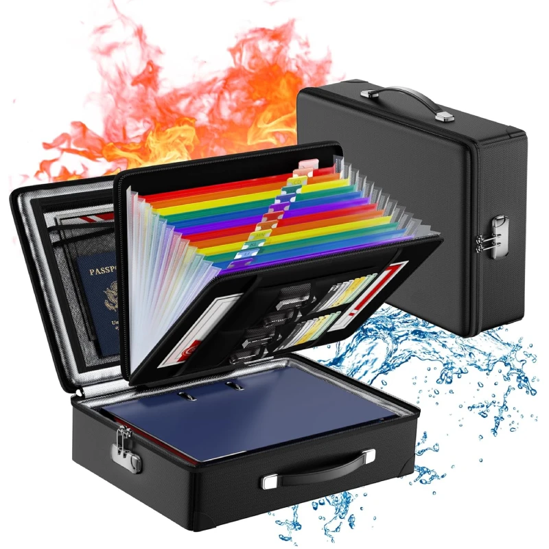 YHX Hard Fireproof Safe Case with Lock Fireproof Document Box with Waterproof Zipper Fire Water Resistant Safe Box with Lock