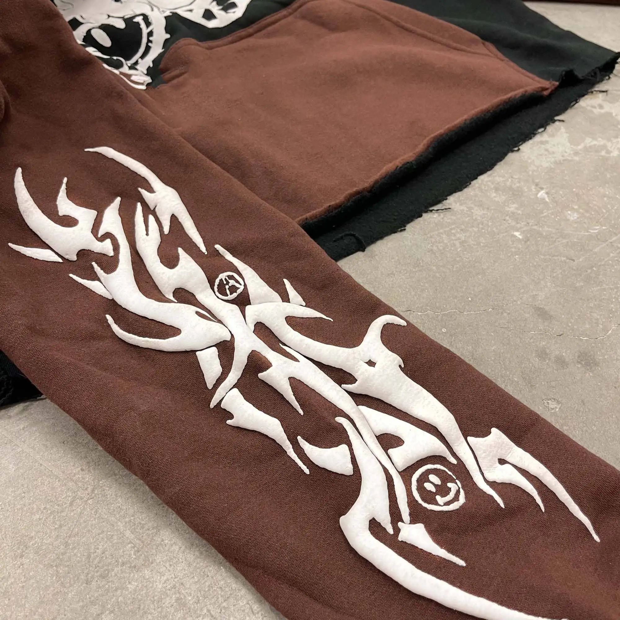 Wholesale Screen Print Cropped Hoodie Custom 3d Puff Print Raw Hem