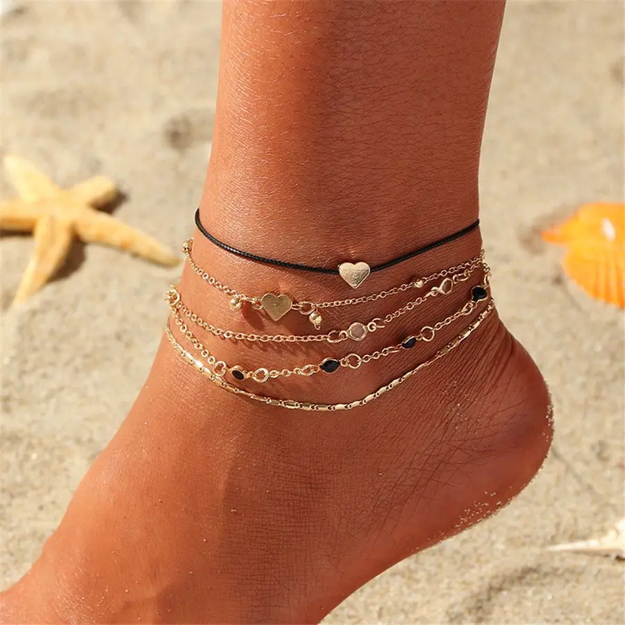 Ankle Bracelet Foot Jewelry Women Cuban Link Heart Anklets For Girls Beach  Jewelry