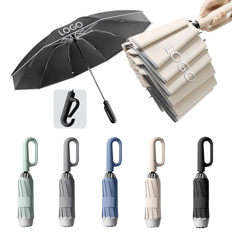 Fully Automatic Folding UV Protect Umbrella Sturdy Large Travel Portable Paraguas Rainy C Shape Ring Buckle Reverse Umbrella