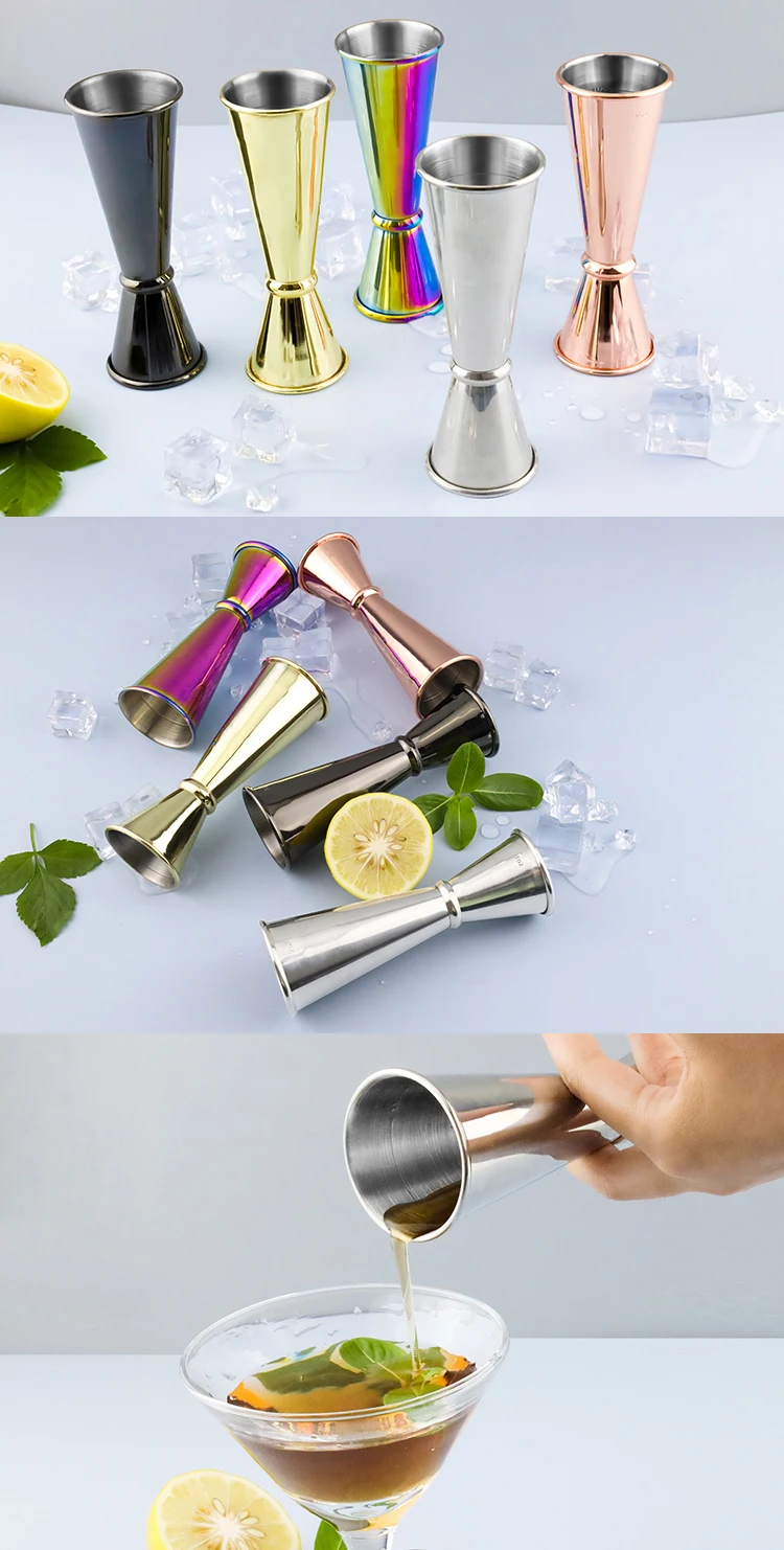 HYKE 304 Stainless Steel Rolled Lip Cocktail Double Jigger Japanese Style Measuring Oz Cup Bar Tool Shot Bartender Jiggers Ounce Measurements Drink M