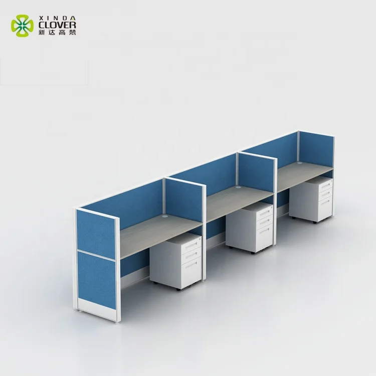 Modular Modern Office Table 2 Partition Workstation Blue Color Office Bench Desks