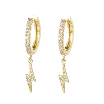 Hot Sale Gold Silver Plated Sparkling Zircon Jewelry Dainty Celestial Lightning Bolt Huggie Hoop Earrings for Women