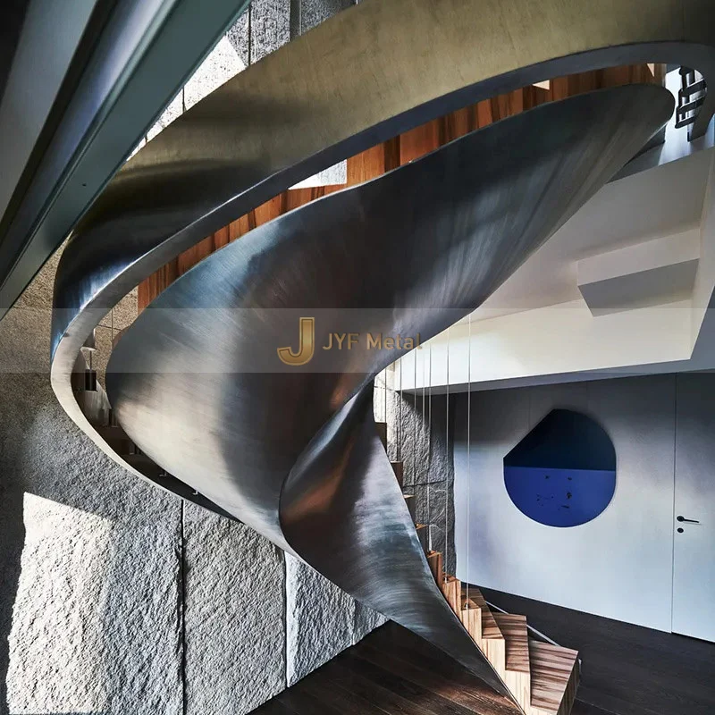 C60 Customization Steel Curve Staircase Stairs Stainless Steel With Glass Modern Indoor Villa/Hotel Wooden Stairs