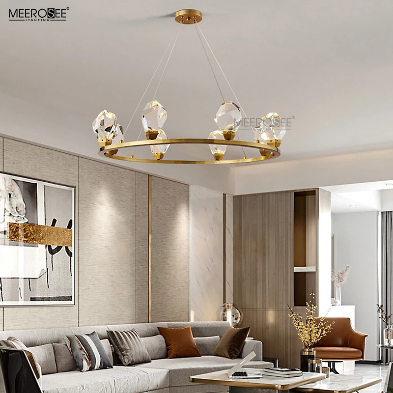 Meerosee Big Brilliant Bubble K9 Crystal Light Gold Copper Lamps Modern Chandelier Pendent Lighting For Hotel Villa MD86855