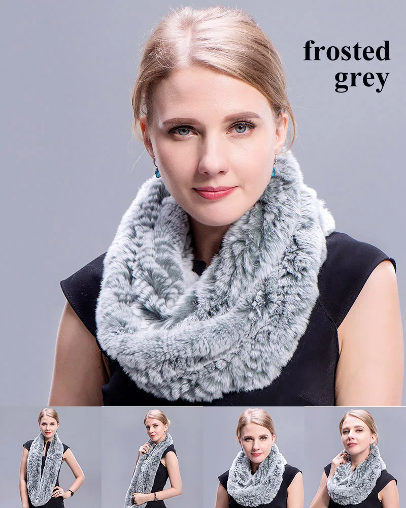 Women's Real Rabbit Fur Scarf Warm Knitted Scarves Collar Wrap Stole Neck  Warmer