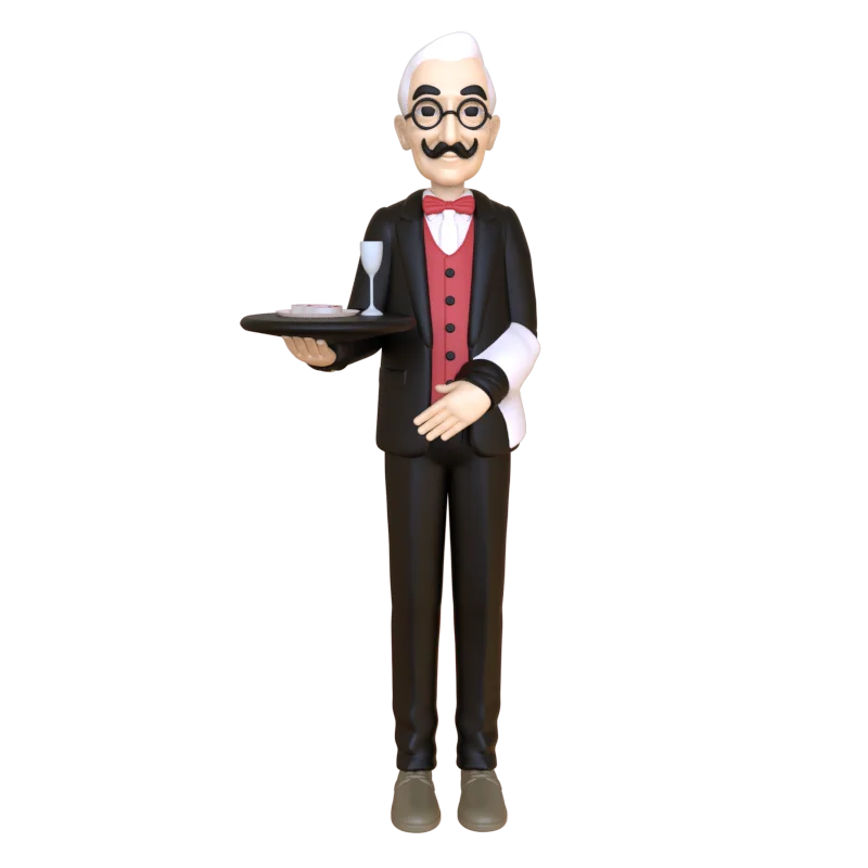 Custom Elderly Resin Waiter Statue Life-Size Waiter Figurine Serving Butler for Restaurant and Decorative Home Display