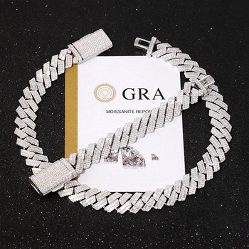 High Quality Custom Jewelry  20mm 925 Sterling Silver VVS Baguette Moissanite Diamond Iced Out Cuban Link Chain For Men