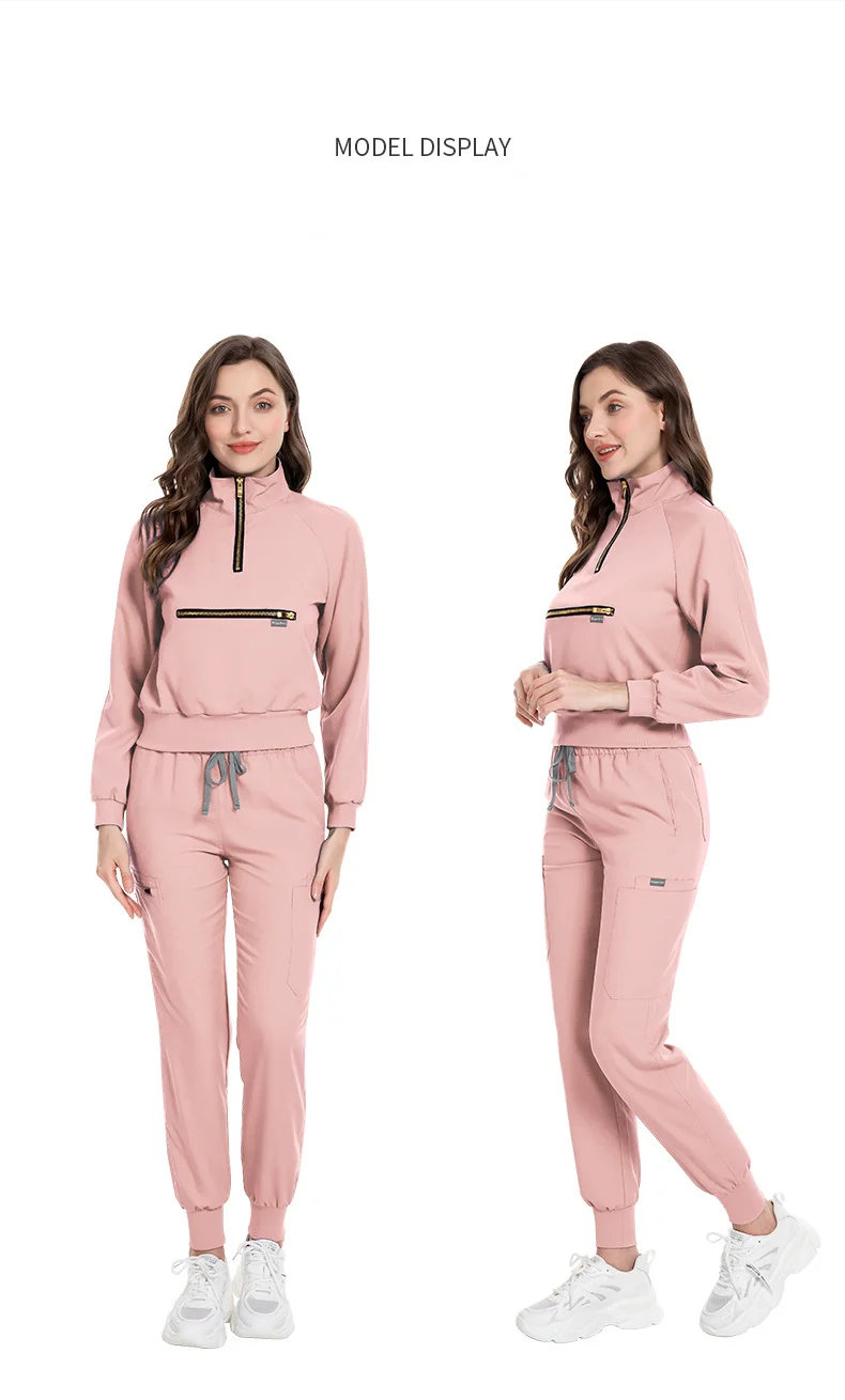 Fashion Nursing Uniform Sets for Hospital Nurse Uniforms Stand Collar Long Sleeve Scrubs Sets Elastic Fabric Autumn Style