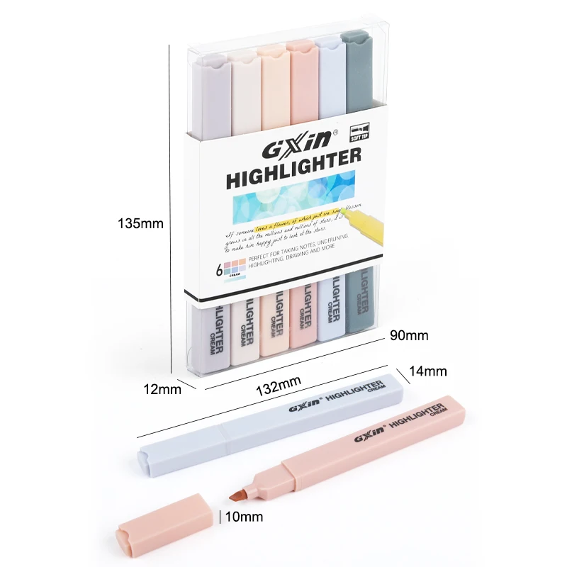 Gxin G343 6pcs/set Cream Cloro Highlighter Marker Pens Set Water Based