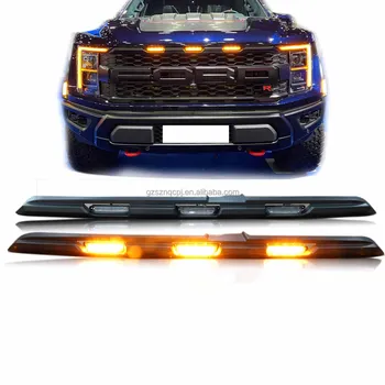 Center front grill one-piece led Light Third Brake Through For ford 2022 2023 raptor F150  accessories fog lamp bumper body kit