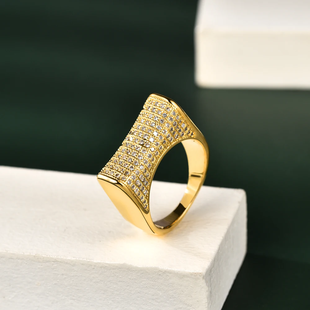 HongBoom Hip Hop Ring - 18K Gold Plated, Fully Iced-Out CZ Crystal Ring For Men, US Size 10
