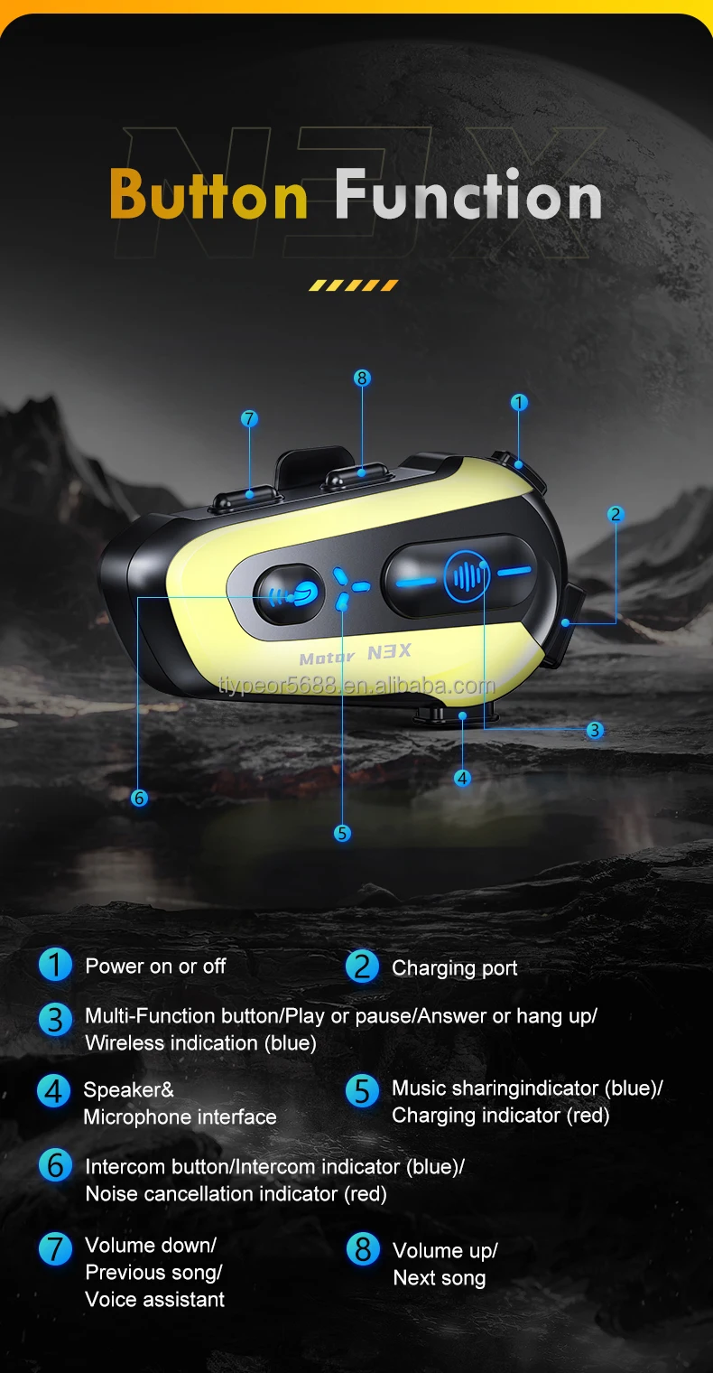 product tiypeor waterproof dustproof for bluetooth helmet headset with noise reduction music mixing and intercom sharing for motorcycles-10