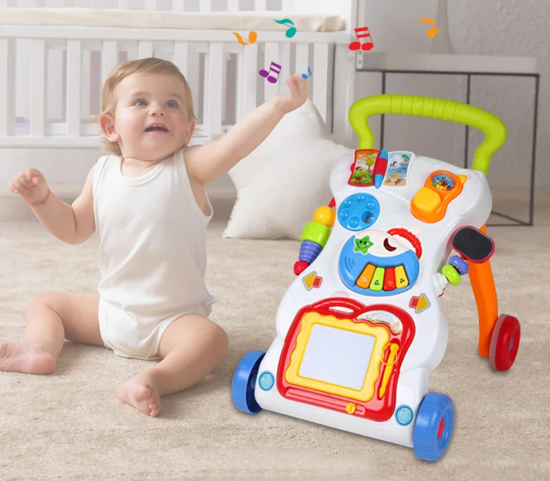 Оптовая продажа, Новейшие Многофункциональные Игрушки для раннего развития, детская тележка-ходунок с музыкой и светом