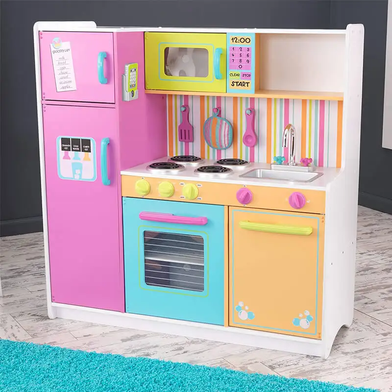 Children Kids Play Kitchen Set Toy with Multiple Accessories Playing Furniture Toys Wooden Pretend Cooking Toy Kitchen Play Set
