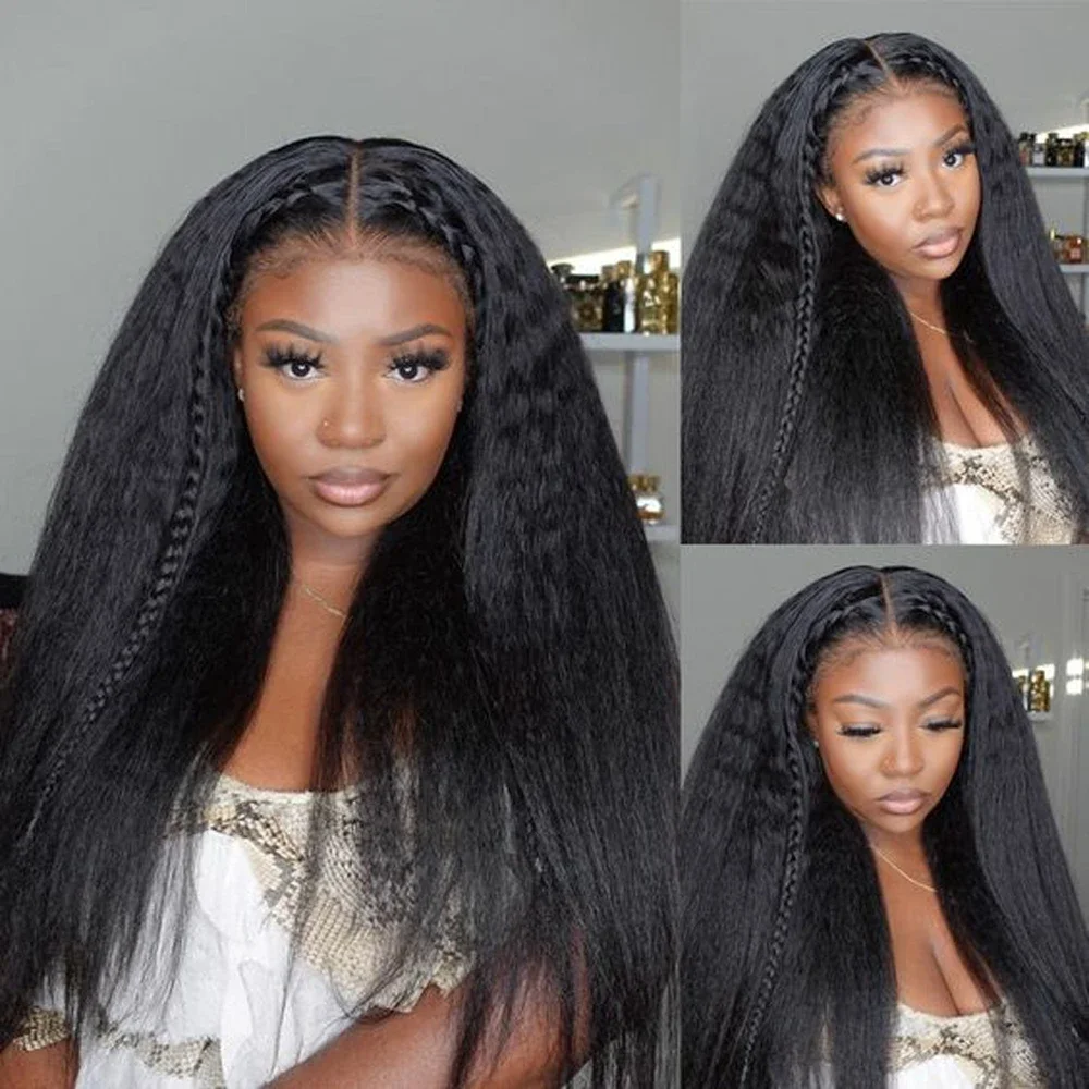 360 Full Lace Frontal Echthaar Perücke Kinky Straight Natürlicher Look_voghion.com
