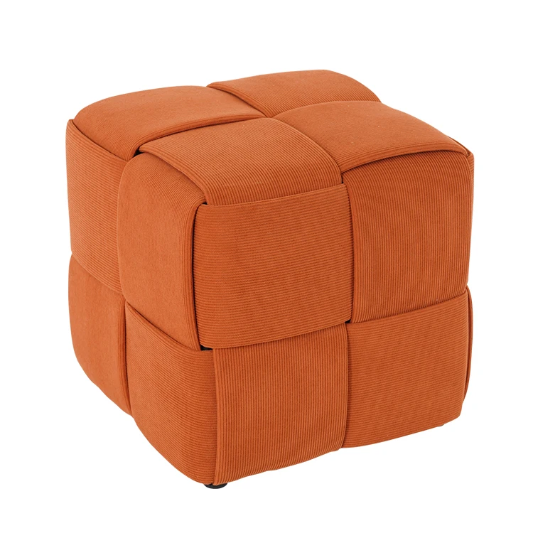 Modern New Design Woven Fabric Covered Cube Seating Ottoman Stool Pouf