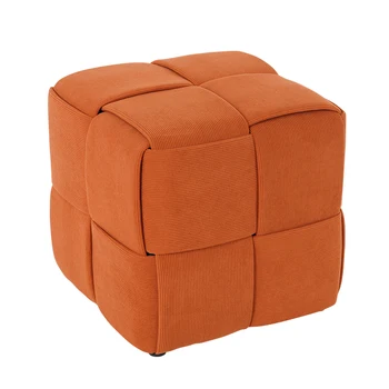 Modern New Design Woven Fabric Covered Cube Seating Ottoman Stool Pouf