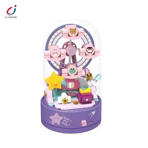 Chengji Custom Music Box Glass Cover Rotation Children Musical Building Blocks Kits DIY Ferris Wheel Music Box