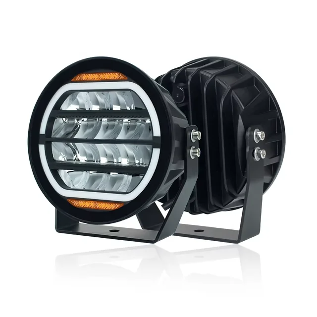 LED Running Lights 9 Inch Focos LED Automotive White Amber DRL Super Bright LED Work Lights for Cars Trucks Off-road 4x4