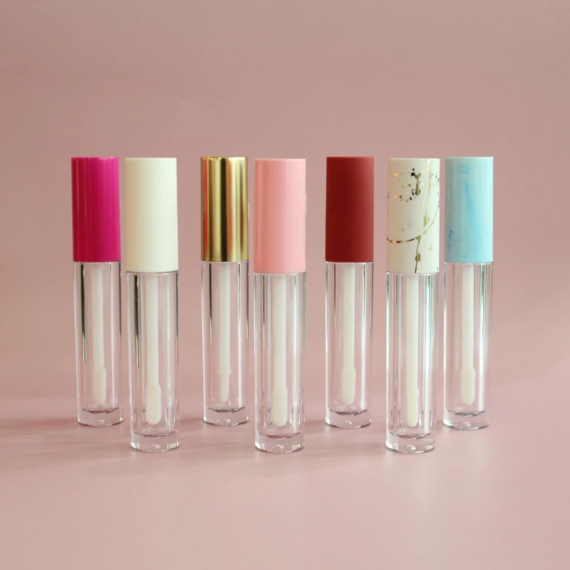2021 custom round white empty lipgloss container creative pink lip gloss packaging tube with wand brush