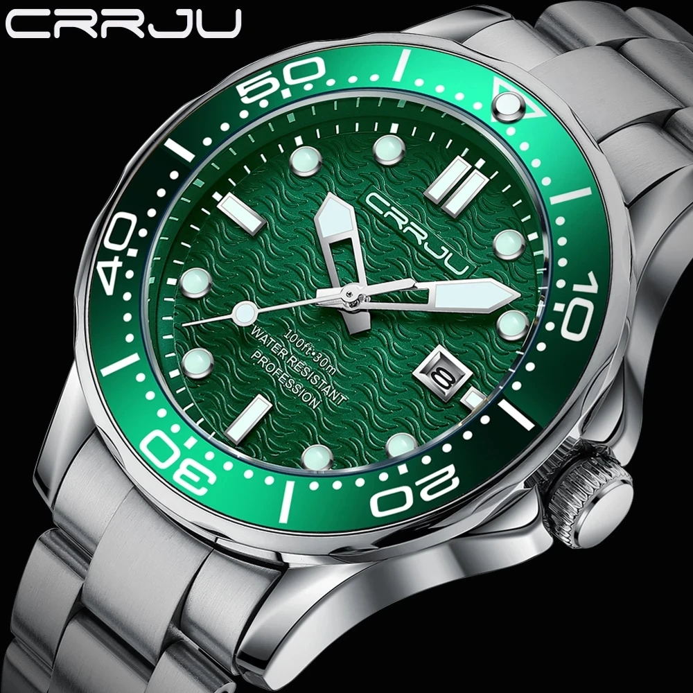 CRRJU Men's Minimalist Casual Luxury Auto Date Watches Fashion Business  Japan Movement Quartz Waterproof Wristwatches for Men Stainsteel Steel Band