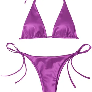 Solid Pattern Two-Piece Bikini Swimwear with Customizable Logo In-Stock Beach Set OEM Service Available
