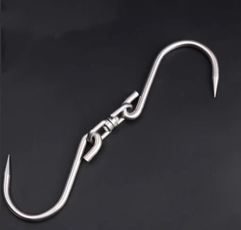 Stainless Steel Butcher Swivel Double Slaughter House Hanging Rolling TruckMeat Hooks S-hook Rolling Meat Hook