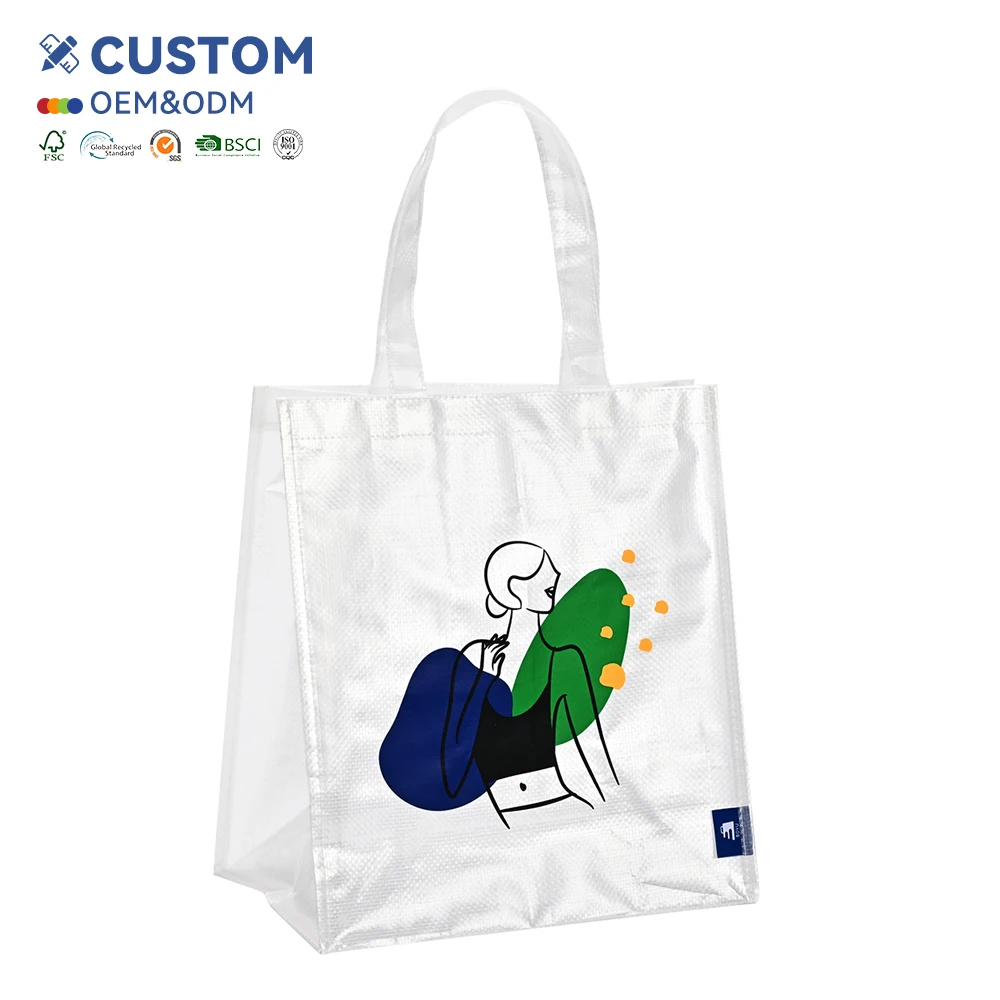 Customized Printing Grocery Shopping Bag Promotional Coated Recycled Laminated PP Woven Tote Bag with Double Handle